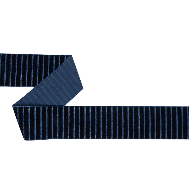 Italian Navy Vertical Stripes Velvet Burnout Trim - 1.4375