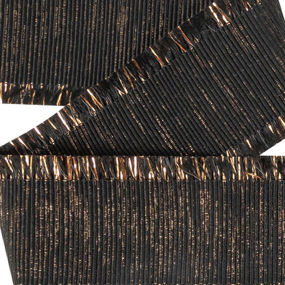 Italian Black and Copper Metallic Grosgrain Ribbon with Fringe - 1.4375" Detail