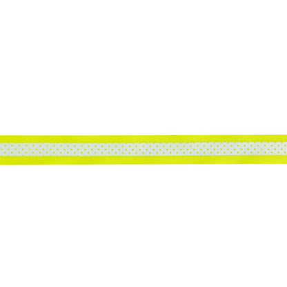 Italian Neon Yellow and White Polka Dot Striped Petersham Grosgrain Ribbon - 1