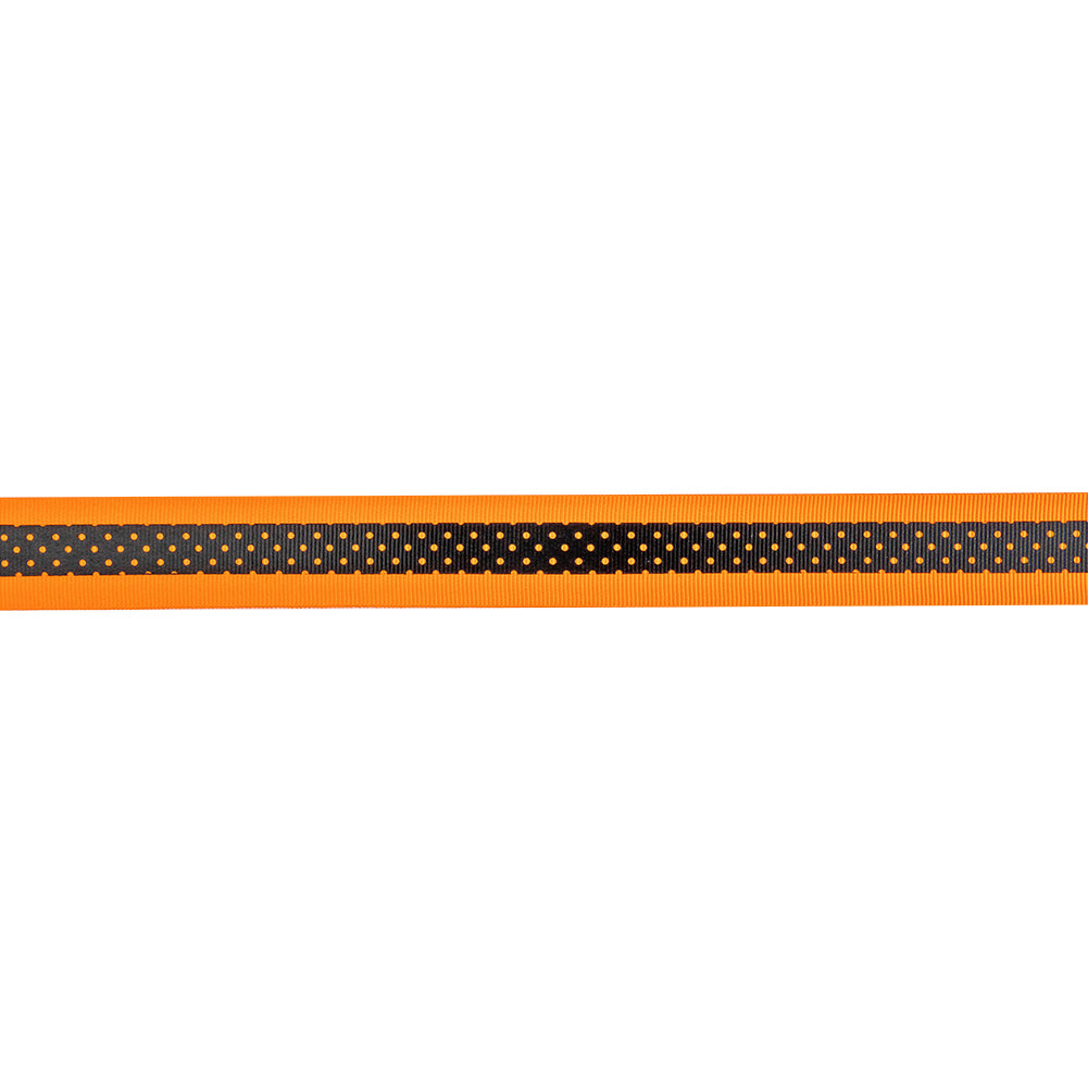 Italian Neon Orange and Black Polka Dot Striped Petersham Grosgrain Ribbon - 1"