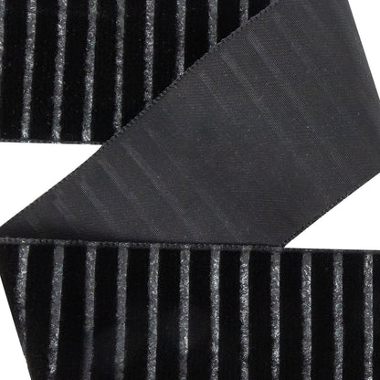 Italian Black Vertical Stripes Velvet Burnout Trim - 1.4375 - Detail