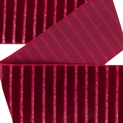 Italian Red Vertical Stripes Velvet Burnout Trim - 1.4375 - Detail