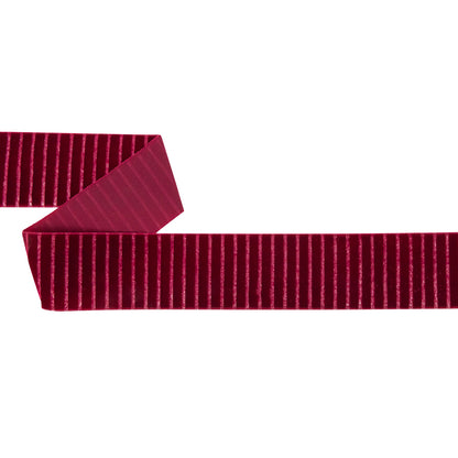 Italian Red Vertical Stripes Velvet Burnout Trim - 1.4375