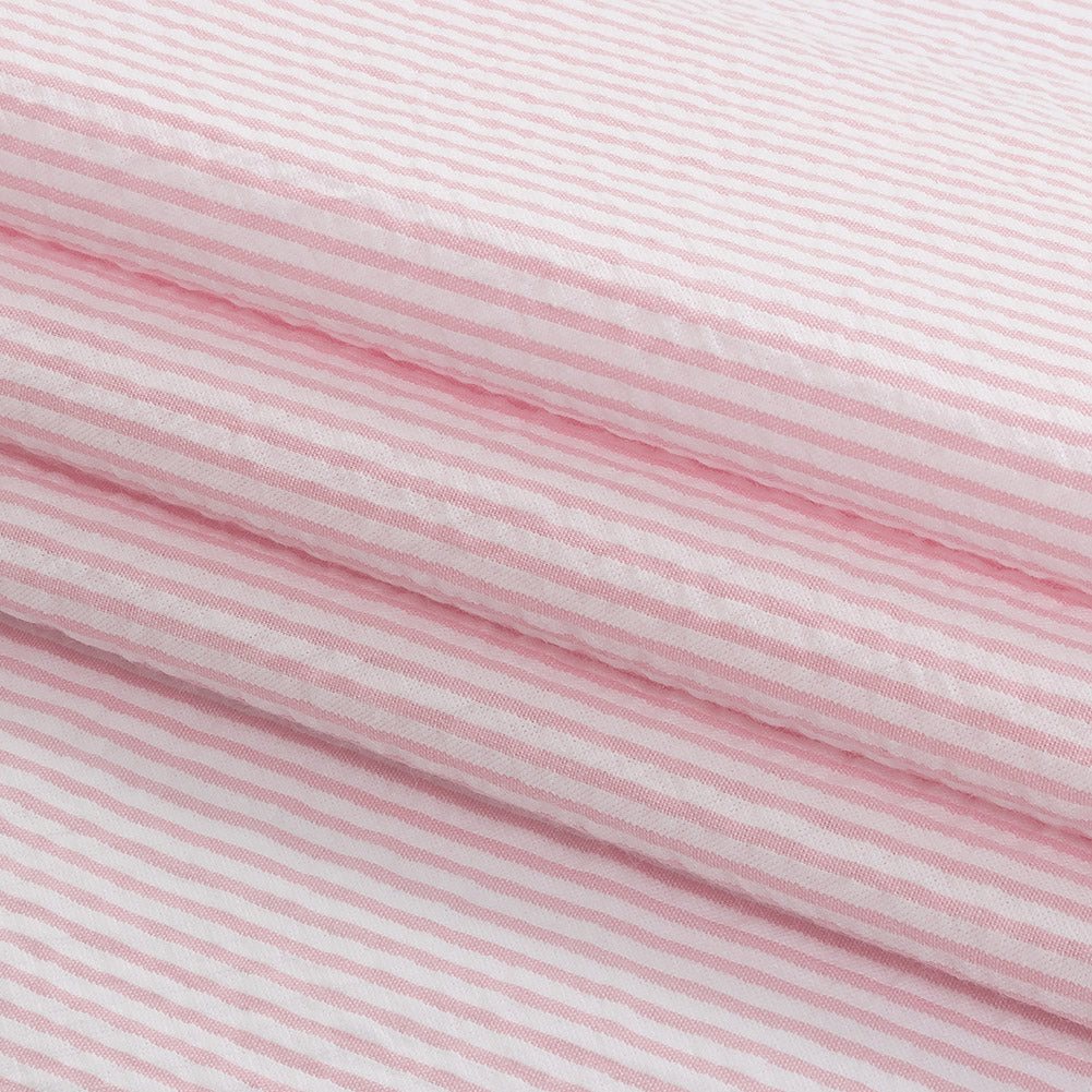 Brasilia Pink Striped Organic Cotton Seersucker - Detail