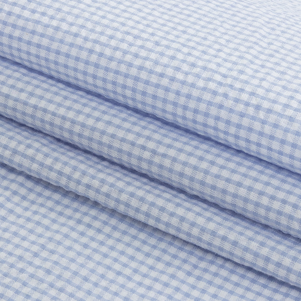 Organic Cotton Seersucker - Light Blue Gingham - Olinda Collection Detail