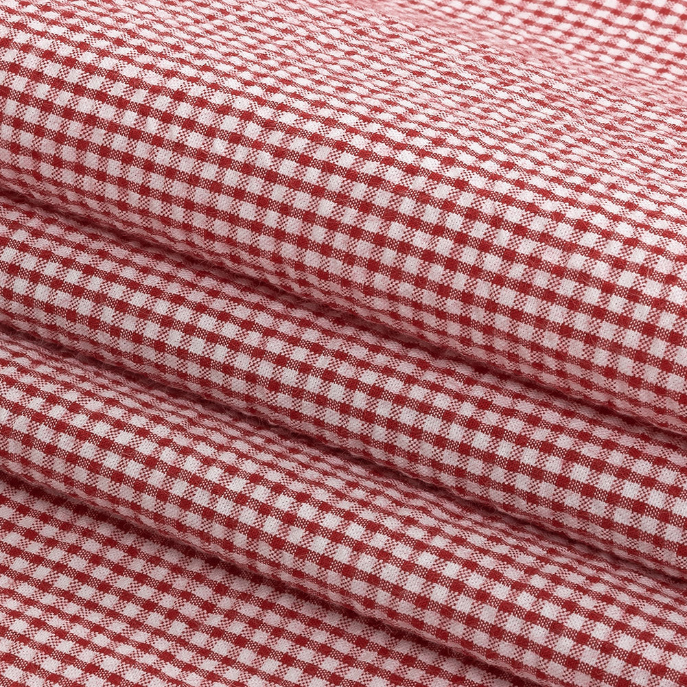 Olinda Red Gingham Organic Cotton Seersucker - Detail
