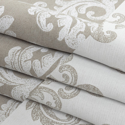 Beige and White Damask Double Wide Drapery Jacquard - Folded