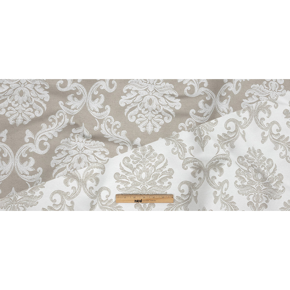 Beige and White Damask Double Wide Drapery Jacquard - Full