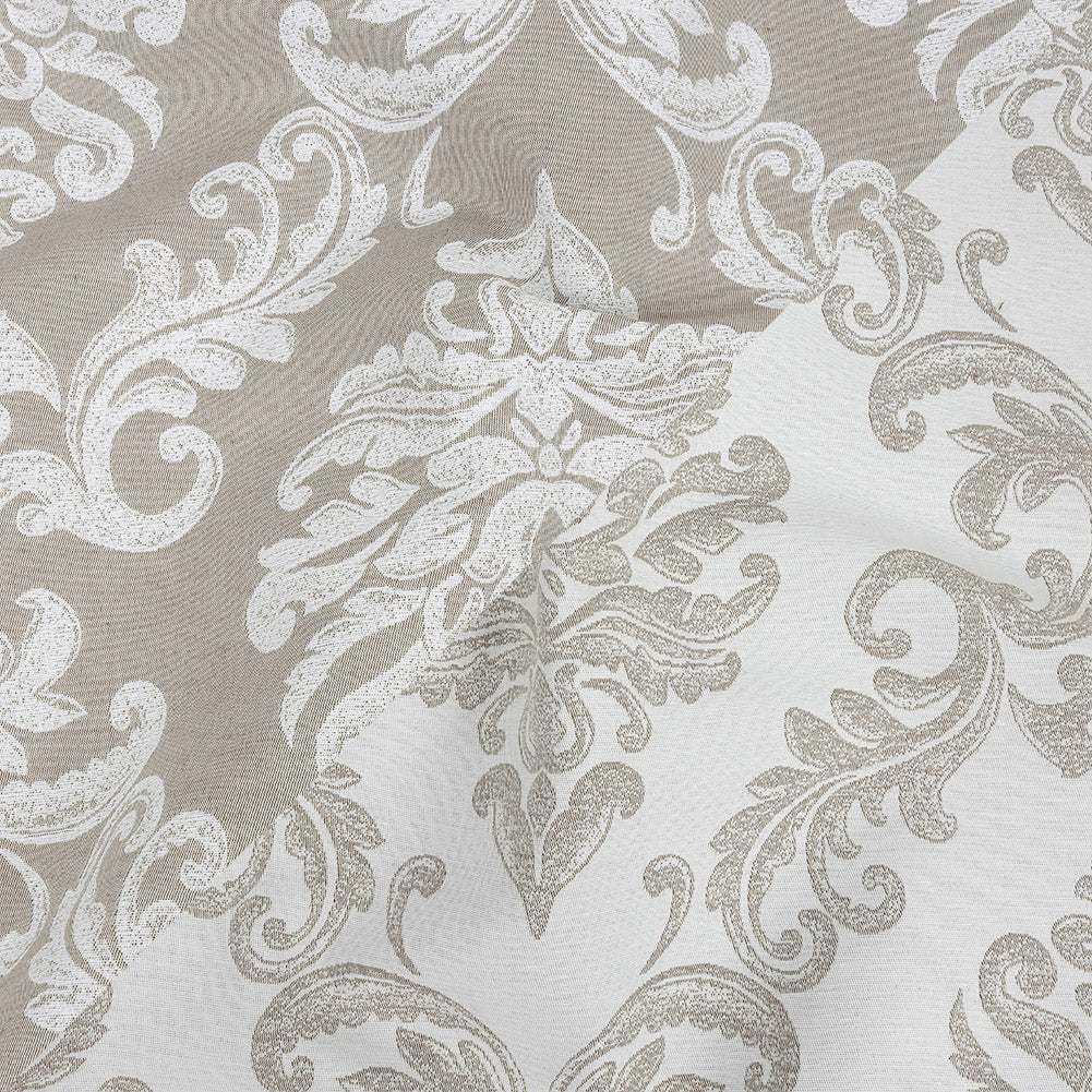 Beige and White Damask Double Wide Drapery Jacquard