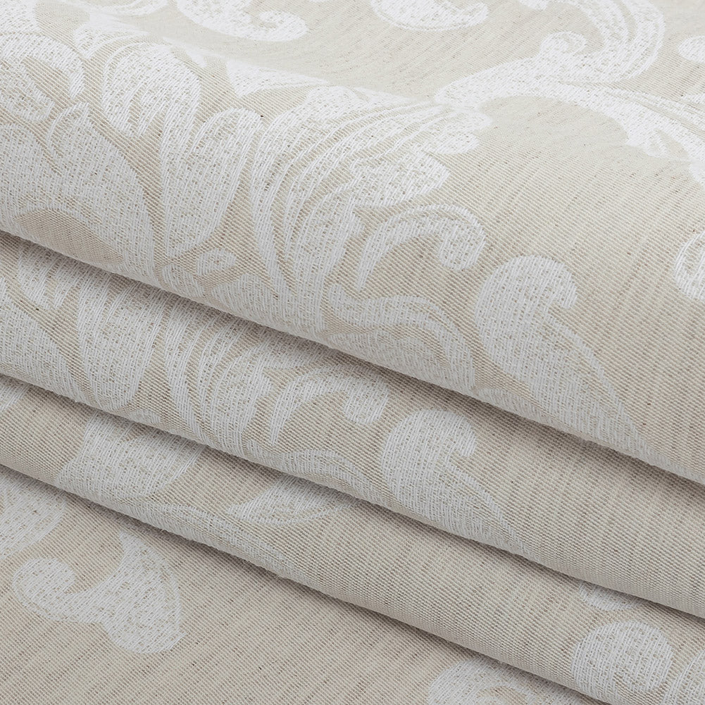 Ivory and White Damask Double Wide Drapery Jacquard - Folded