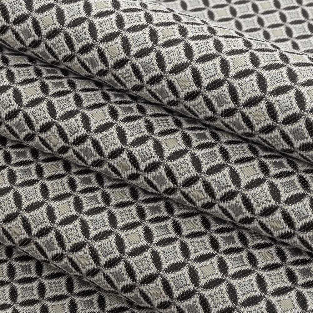 Black and Gray Quatrefoil Blended Polyester Jacquard - Folded