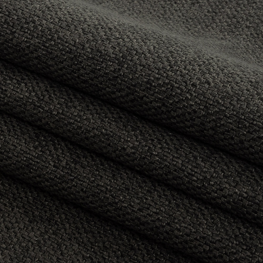 Dark Charcoal Basketwoven Polyester and Cotton Home Decor Fabric - Folded
