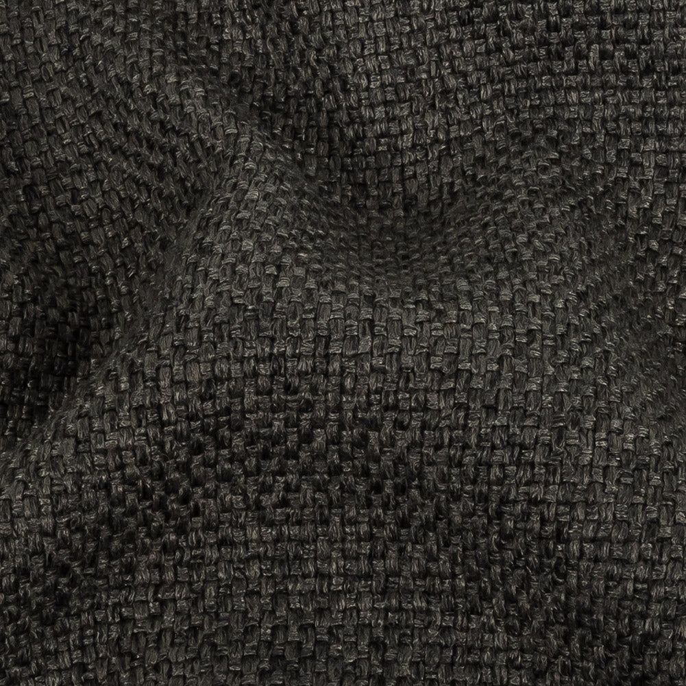 Dark Charcoal Basketwoven Polyester and Cotton Home Decor Fabric - Detail