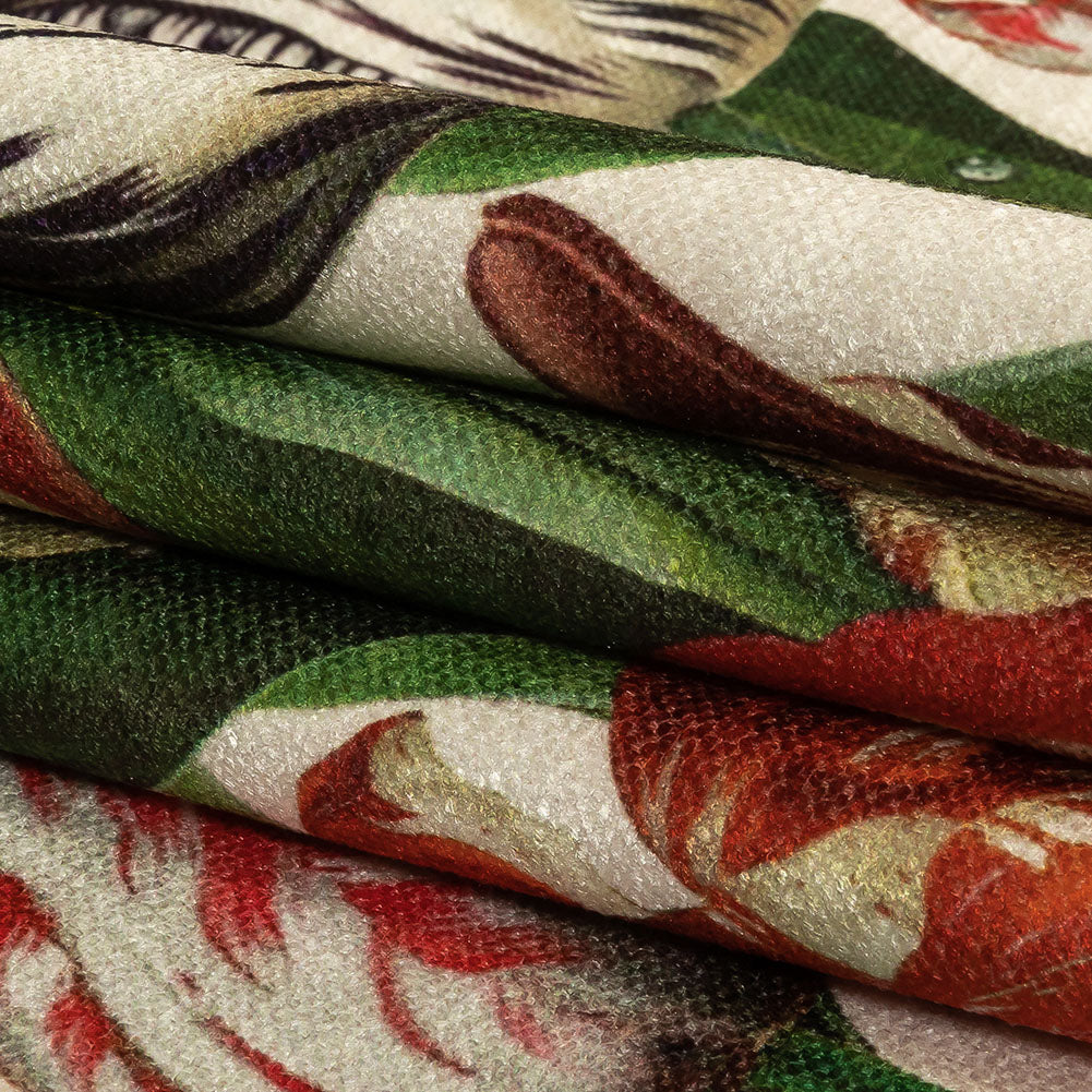 Red, Yellow and Green Tulips and Insects Printed Polyester Chenille - Folded