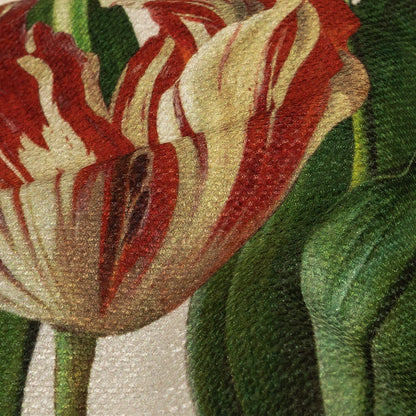 Red, Yellow and Green Tulips and Insects Printed Polyester Chenille - Detail