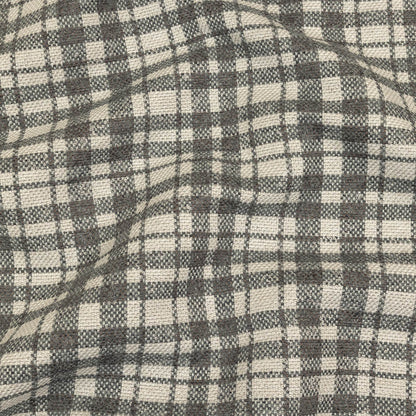 Gray and Ivory Plaid Polyester Upholstery Tweed