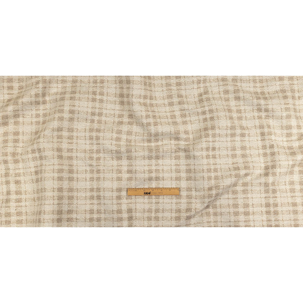 Beige and Ivory Plaid Polyester Upholstery Tweed Full