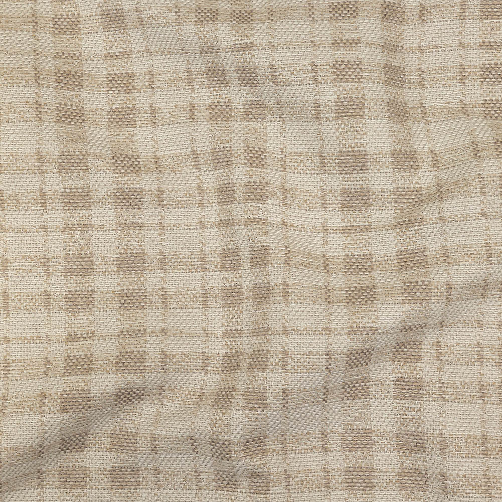 Beige and Ivory Plaid Polyester Upholstery Tweed