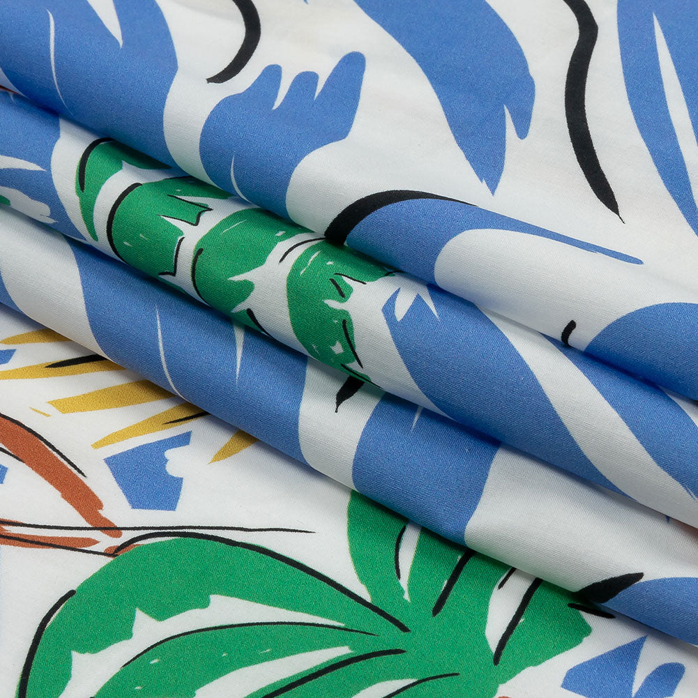 Mood Exclusive Blue Foliate Figment Cotton Shirting - Folded