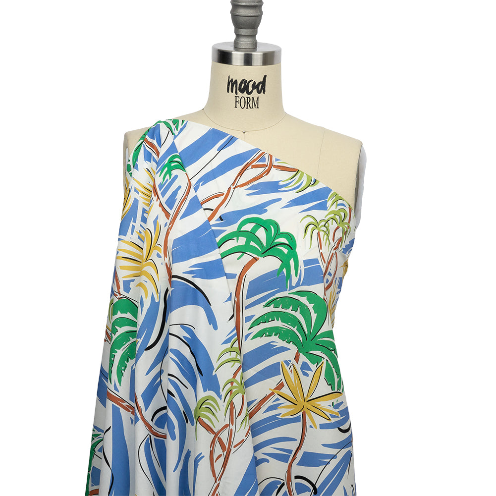Mood Exclusive Blue Foliate Figment Cotton Shirting - Drape