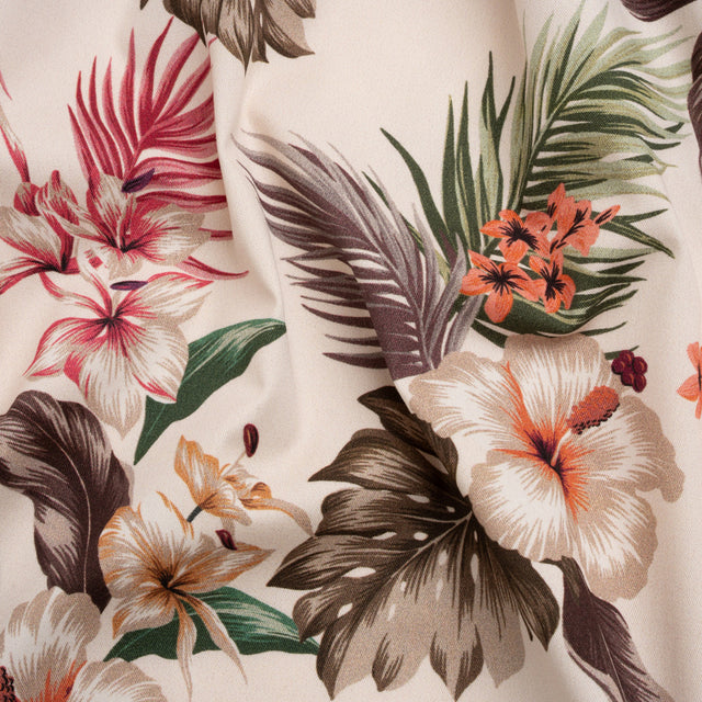 Mood Exclusive Ivory Hibiscus Holiday Stretch Cotton Twill