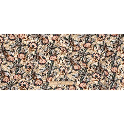 Slubbed Viscose Woven Print - Mustard and Terracotta Floral and Zig Zag - Mood Exclusive Retro Blossoms Full