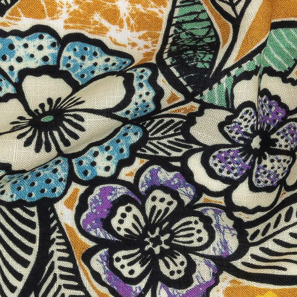 Mood Exclusive Golden Orange Blackened Buds Slubbed Viscose Woven - Detail