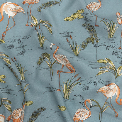 Mood Exclusive Steel Blue Flamingo Festivities Sustainable Viscose Woven