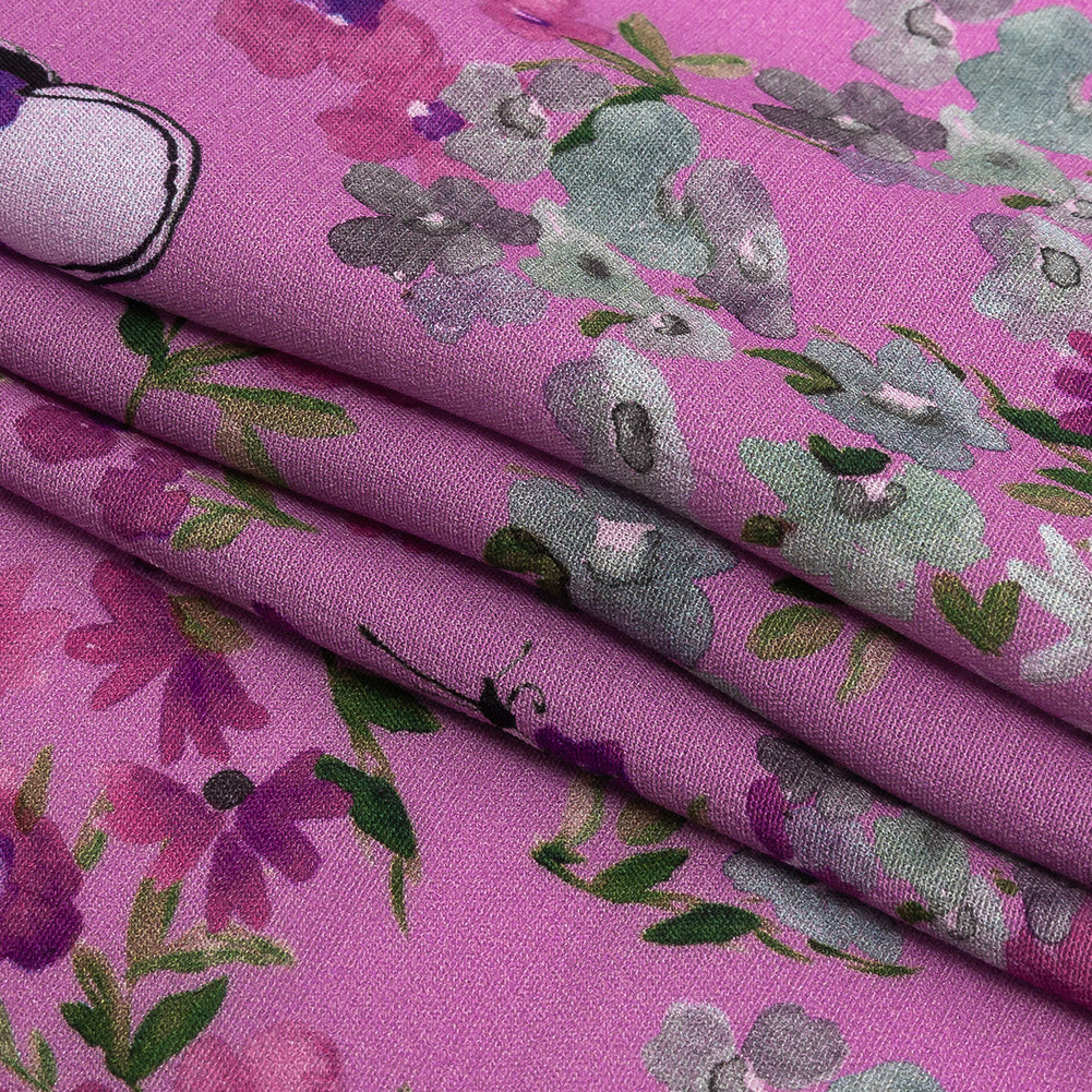 Sustainable Viscose Woven Print - Orchid Butterflies and Flowers - Mood Exclusive Mariposa Oasis Folded
