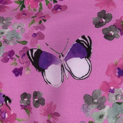 Sustainable Viscose Woven Print - Orchid Butterflies and Flowers - Mood Exclusive Mariposa Oasis Detail