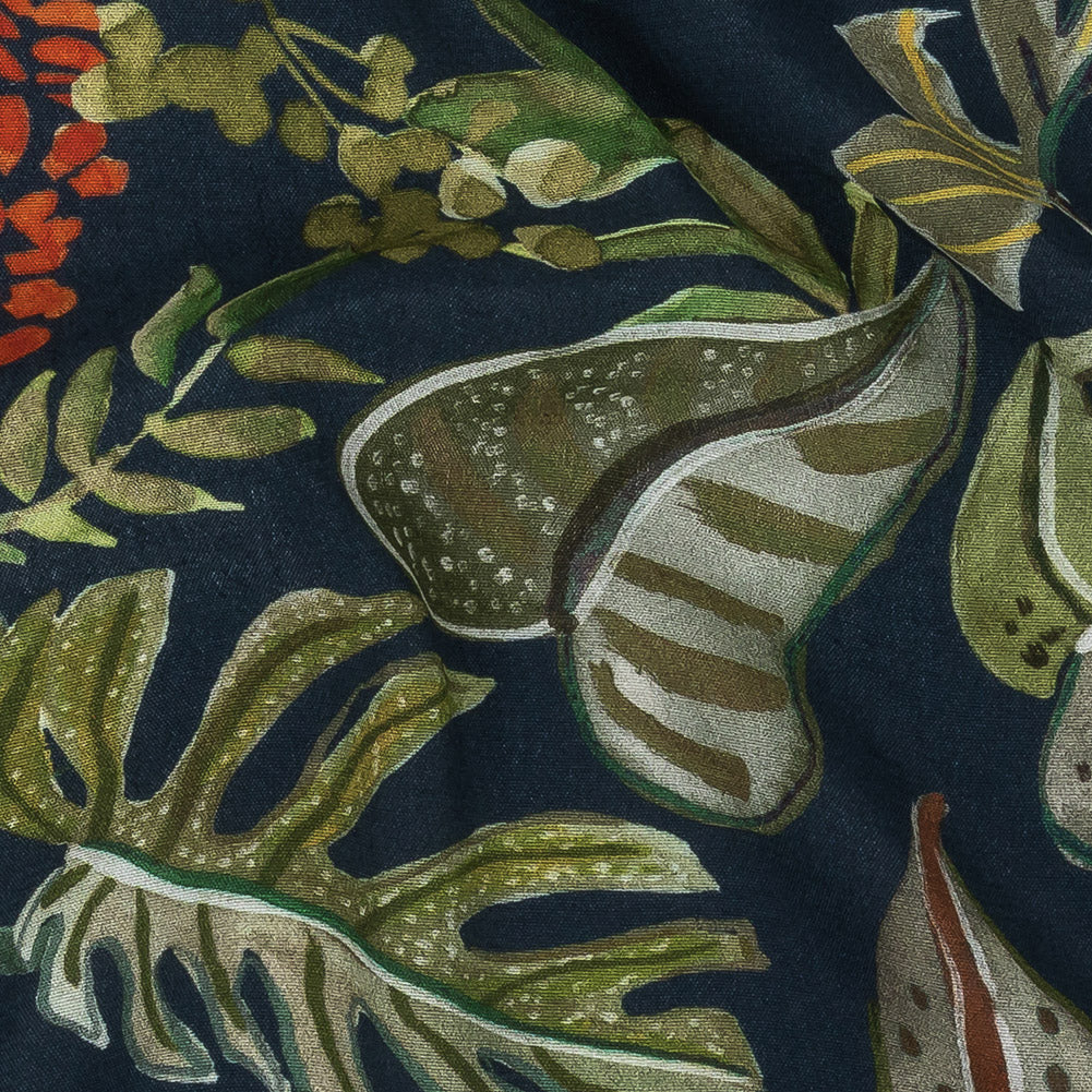 Mood Exclusive Navy Subtropic Vegetation Sustainable Viscose Woven - Detail