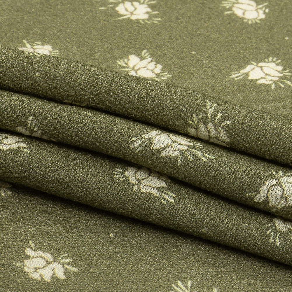 Gauzy Viscose Crepe Print - Pea Green Ditsy Floral - Mood Exclusive Rose Relic Folded