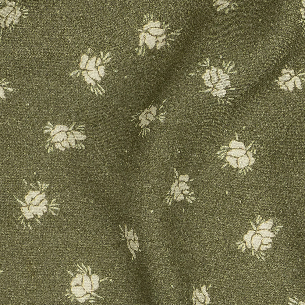 Gauzy Viscose Crepe Print - Pea Green Ditsy Floral - Mood Exclusive Rose Relic Detail