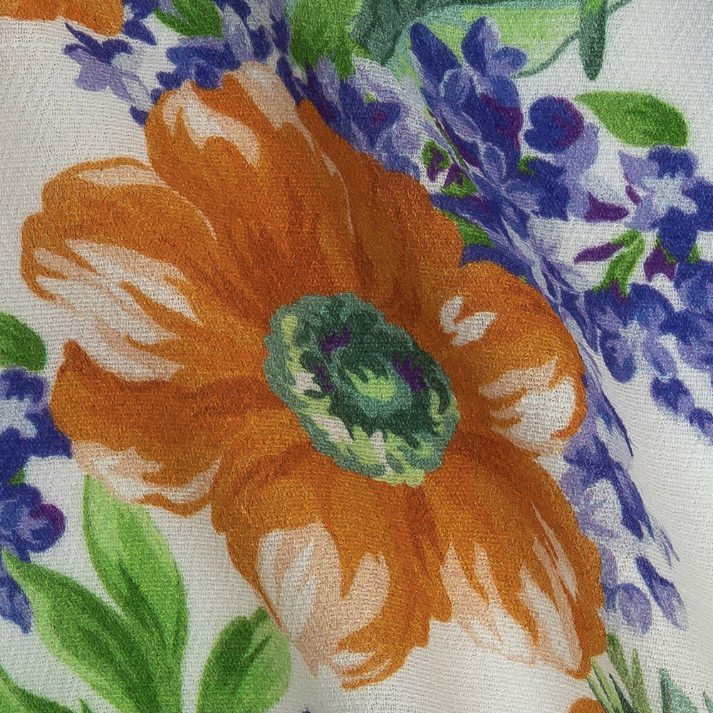 Mood Exclusive White Flowers by Vincent Gauzy Viscose Crepe - Detail
