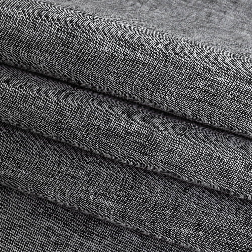 Minerva Heathered Black Lightweight Linen Chambray - Detail