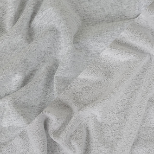 Cotton French Terry Knit - Heathered Light Gray and White - Elida Collection