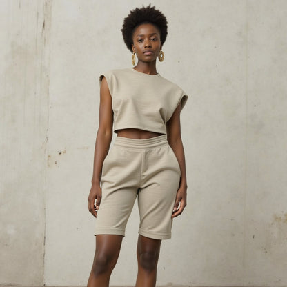 Cotton French Terry Knit - Heathered Moonbeam, Quarry, and Turtledove - Elida Collection
