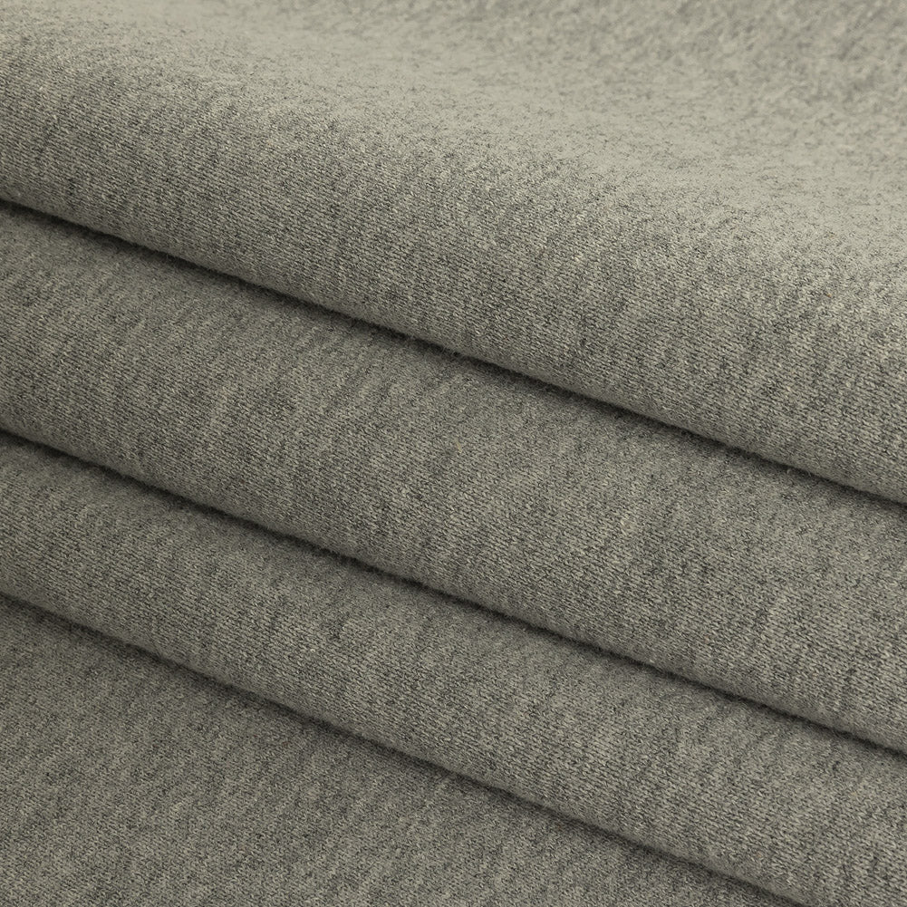 Cotton Fleece Backed Jersey - Heathered Gray and Ivory - Leida Collection Folded