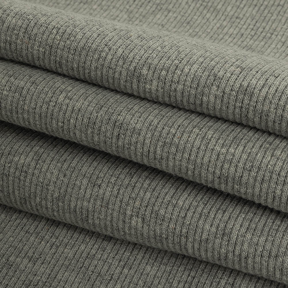 Heathered Gray Tubular Cotton 2x2 Rib Knit - Folded