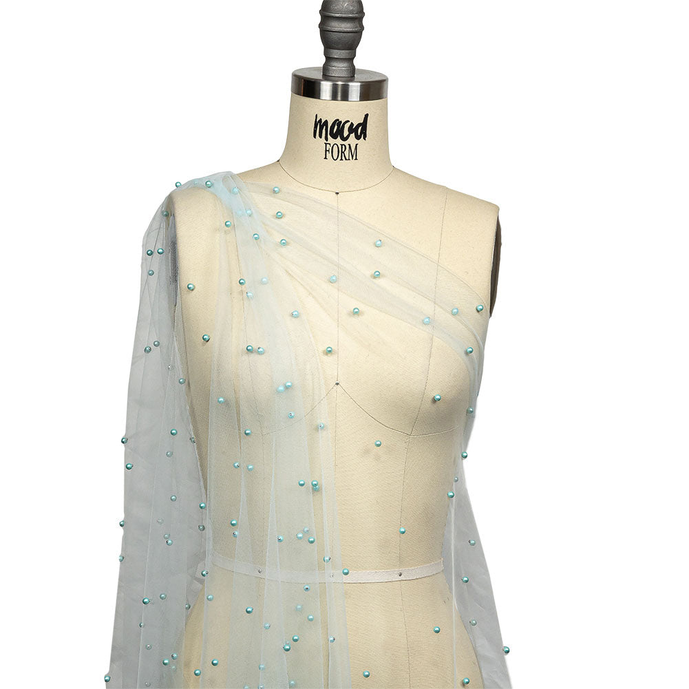 Sylvie Pale Blue Beaded Tulle - Detail