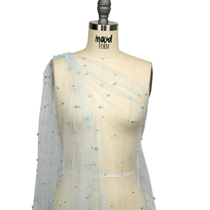 Sylvie Pale Blue Beaded Tulle - Detail