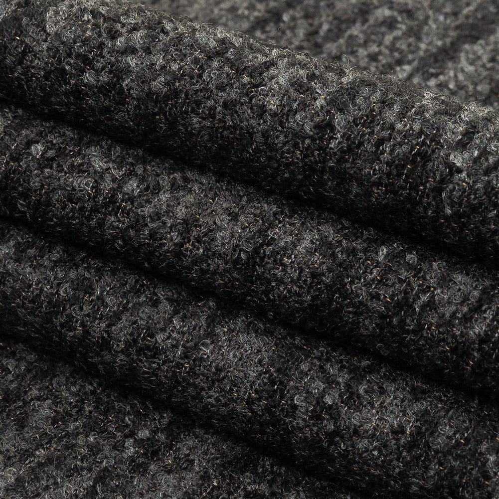 Onyx Striated Upholstery Boucle with Tan Woven Backing - Folded