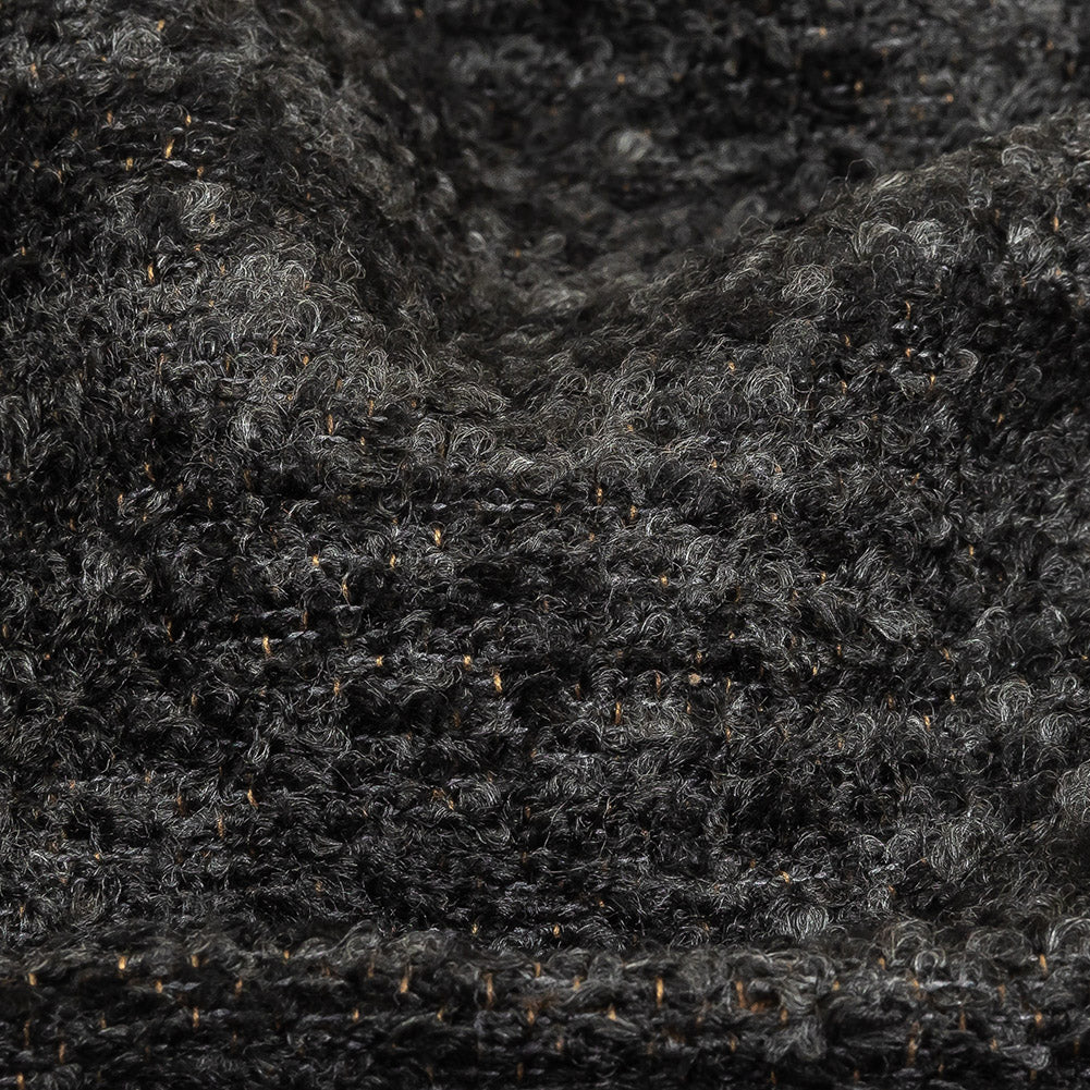 Onyx Striated Upholstery Boucle with Tan Woven Backing - Detail