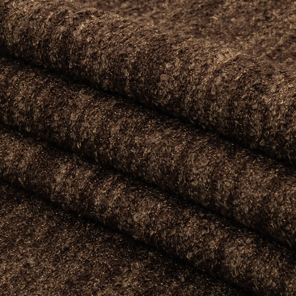 Chocolate Striated Upholstery Boucle with Tan Woven Backing - Folded
