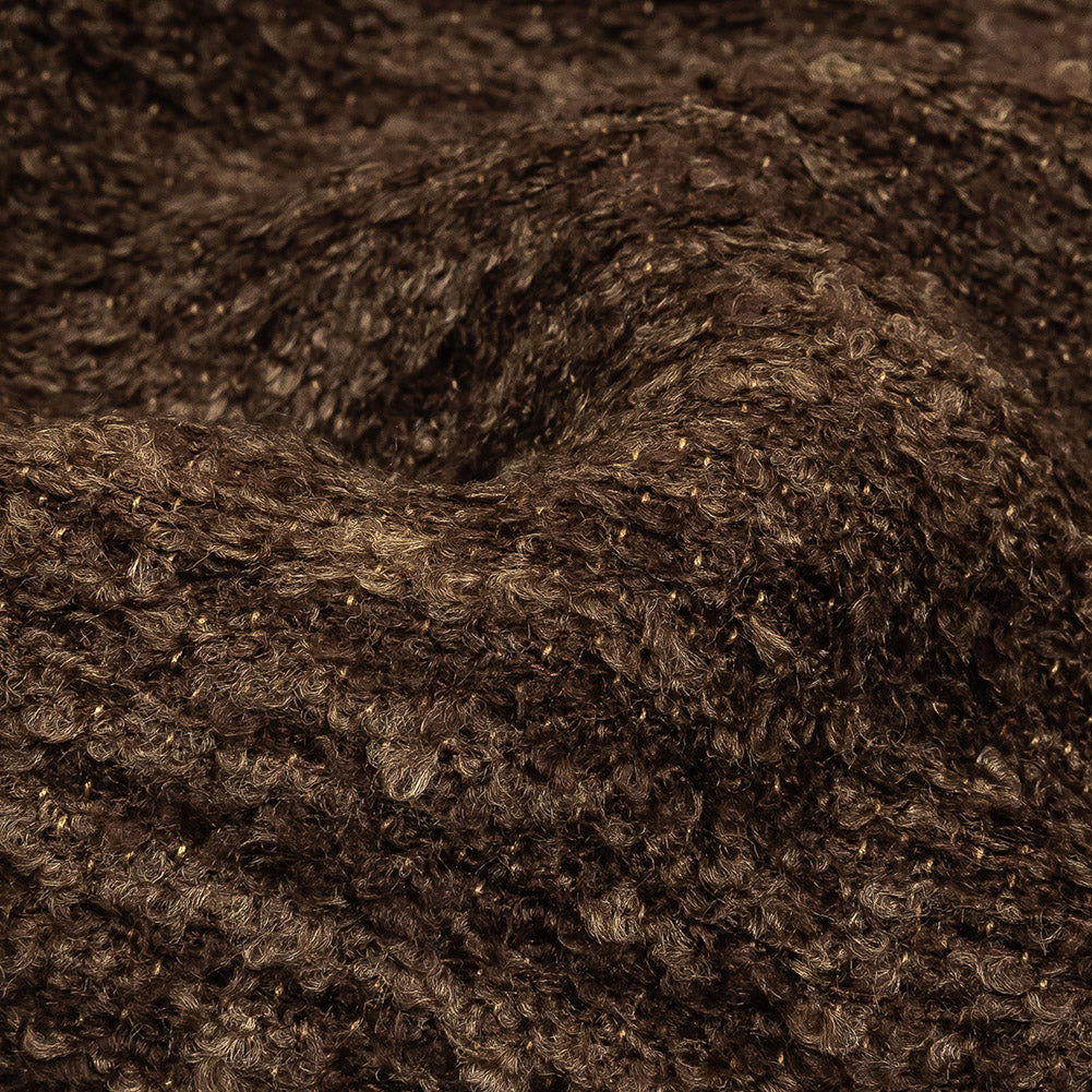 Chocolate Striated Upholstery Boucle with Tan Woven Backing - Detail