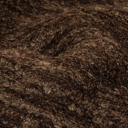 Chocolate Striated Upholstery Boucle with Tan Woven Backing - Detail