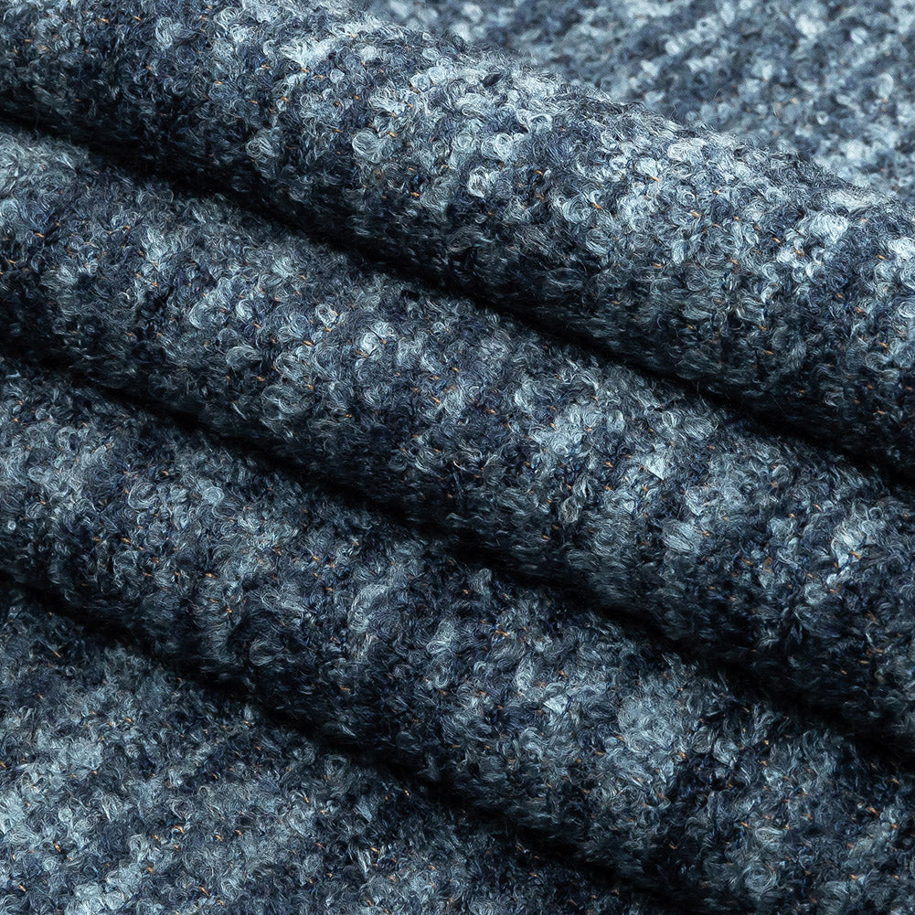 Navy Striated Upholstery Boucle with Tan Woven Backing Folded