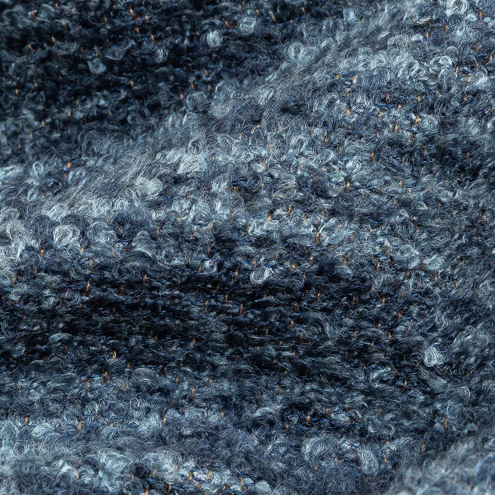 Navy Striated Upholstery Boucle with Tan Woven Backing Detail