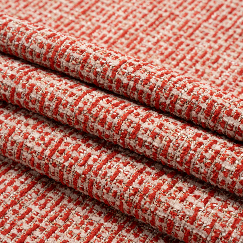 Crypton Ruby and Beige Tweed Polyester Upholstery Chenille Folded