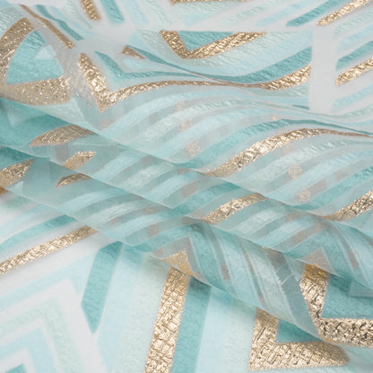 Metallic Gold, Aqua and Teal Chevrons and Arrows Luxury Burnout Brocade Full